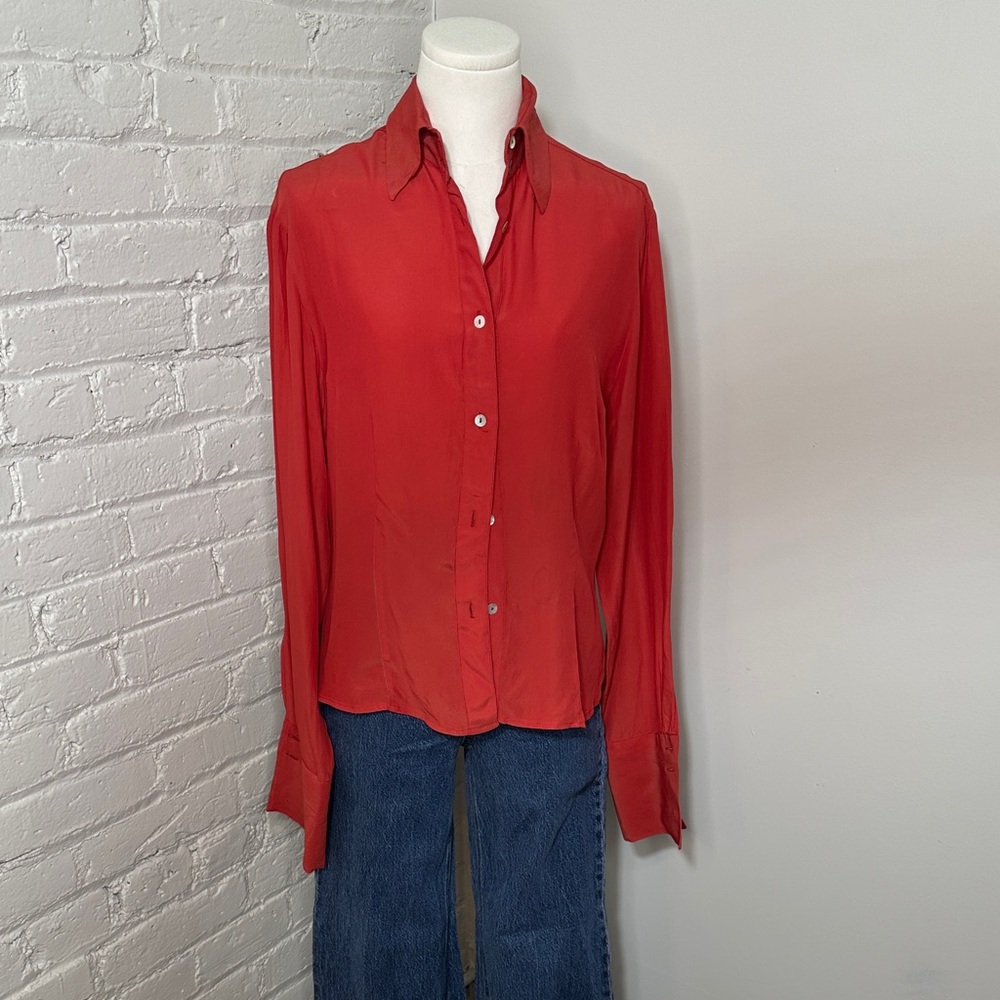Vintage Gabrielle Italian Red Button Down Blouse, Size 4